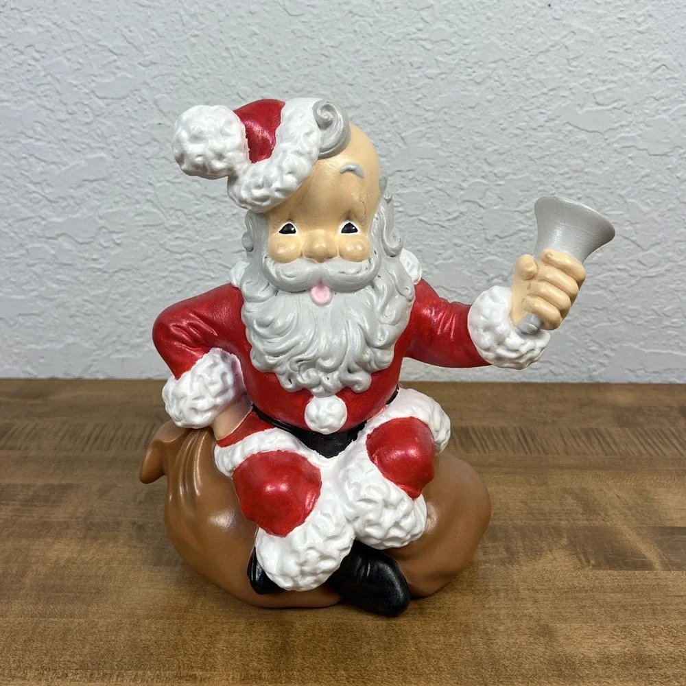 VTG Santa‎ Claus Atlantic Mold Ceramic Sitting on Sack W/ Wind Up Musical Box